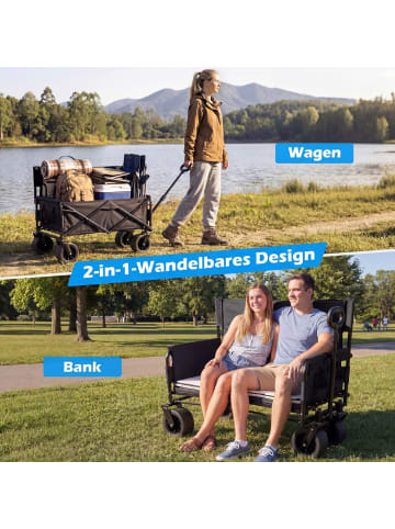 COSTWAY 2 in 1 Bollerwagen faltbar mit Sitzbank in Schwarz