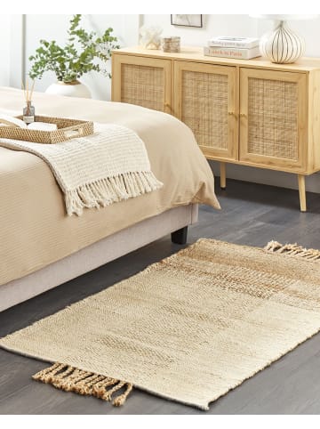 Beliani Geflochtener Teppich HAMZALAR in Beige - (W) 80 x (H) 1.5 x (L) 150 cm