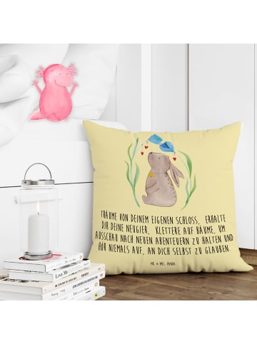 Mr. & Mrs. Panda Kissen Hase Blume mit Spruch in Gelb Pastell