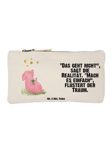 Mr. & Mrs. Panda Schminktasche Schwein Glück mit Spruch in Weiß