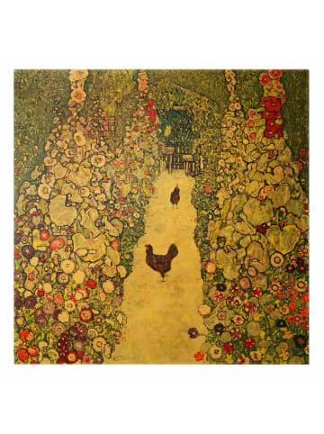 WALLART Leinwandbild Gold - Gustav Klimt - Gartenweg mit Hühnern in Gelb