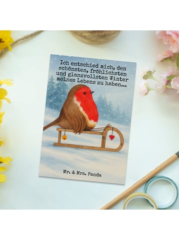 Mr. & Mrs. Panda Postkarte Rotkehlchen Schlitten Design mit Spruch in Weiß