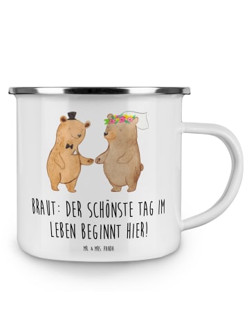 Mr. & Mrs. Panda Emaille Tasse Braut Tag mit Spruch in Weiß