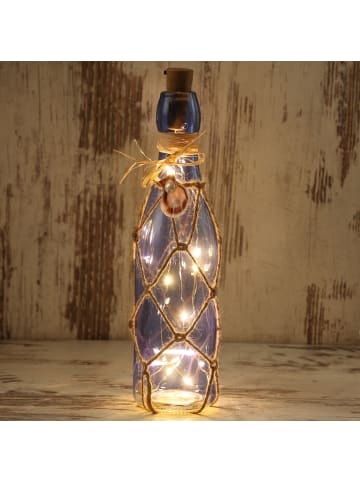 MARELIDA LED Dekoflasche Maritim mit Juteseil Leuchtflasche H: 28cm in dunkelblau