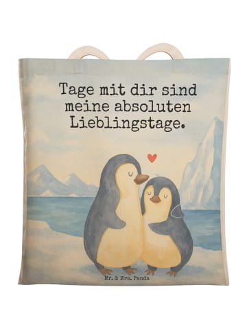 Mr. & Mrs. Panda Tote Bag Pinguin umarmen Design mit Spruch in Weiß