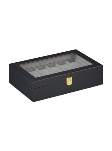 relaxdays Uhrenbox in Schwarz/ Grau - (B)31,5 x (H)8,5 x (T)21 cm