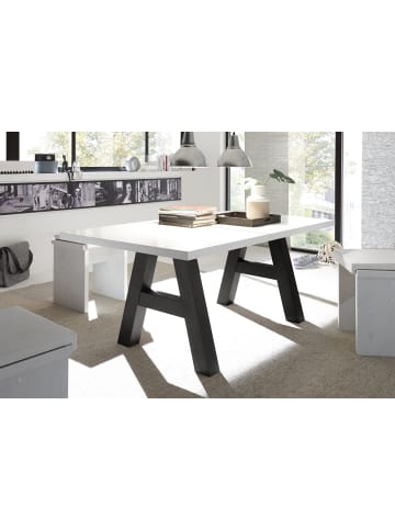 58 aufm Kessel ESSTISCH ausziehbar Elia 7 160x90x75 Esszimmertisch Schwarzstahl/Weiß