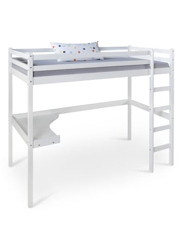 Homestyle4u Hochbett 90x200 in Weiß mit Schreibtisch