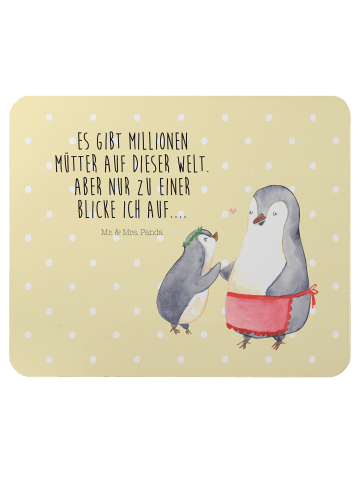 Mr. & Mrs. Panda Mauspad Pinguin mit Kind mit Spruch in Gelb Pastell