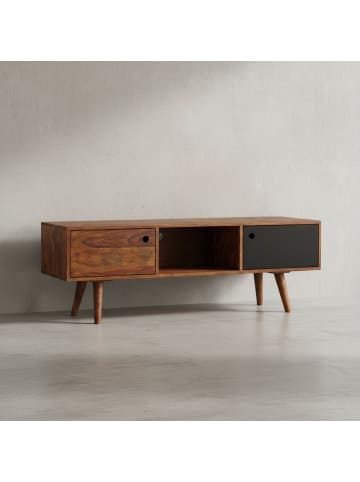 KADIMA DESIGN TV-Lowboard im rustikalen Landhausstil, Massivholz, viel Stauraum in Schwarz