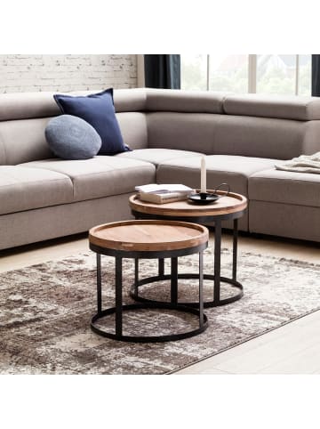 FineBuy Couchtisch in Beige / Akazie / 53x53x45