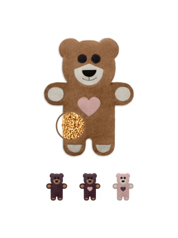 Leschi Wärmekissen 100 % Bio-Baumwolle, Körnerkissen "Bär Teddy" in Goldbraun mit Herz