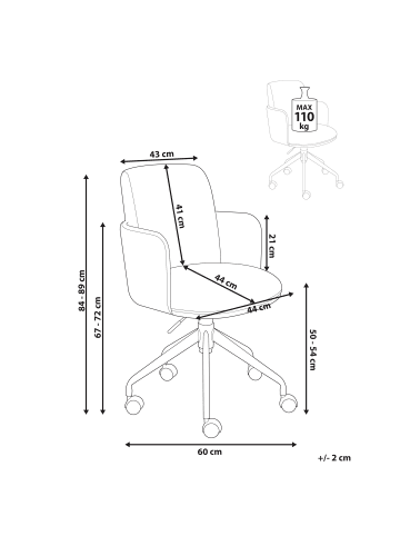 Beliani Bürostuhl DRYDEN in Weiß - (W) 60 x (H) 84 x (L) 60 cm