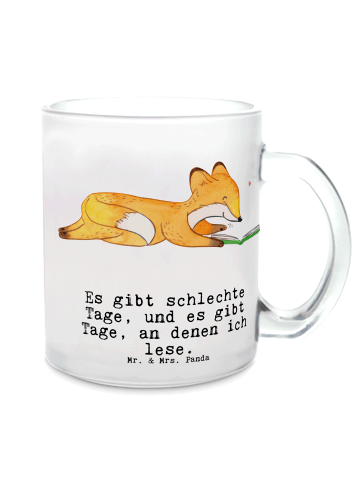 Mr. & Mrs. Panda Glas Fuchs Lesen mit Spruch in Transparent