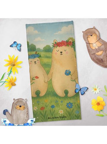 Mr. & Mrs. Panda Strandlaken Bären mit Blumenkranz Design ohne S... in Grau Pastell