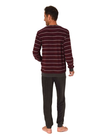 NORMANN Langarm Schlafanzug Frottee Bündchen in rot