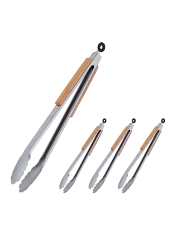 relaxdays 4 x Grillzange in Silber/ Natur - 38 cm