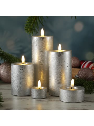 MARELIDA 2x LED Maxi Teelichter Lina Rustik Optik Echtwachs D: 7cm in silber