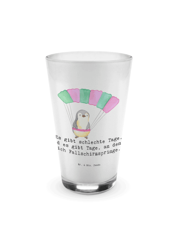 Mr. & Mrs. Panda Glas Pinguin Fallschirm springen mit Spruch in Transparent