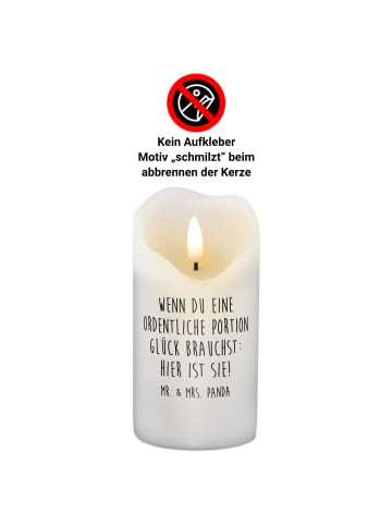 Mr. & Mrs. Panda Kerze Blume Kleeblatt mit Spruch in Weiß