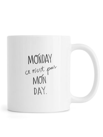 Juniqe Tasse "Mon Day" in Grau & Schwarz