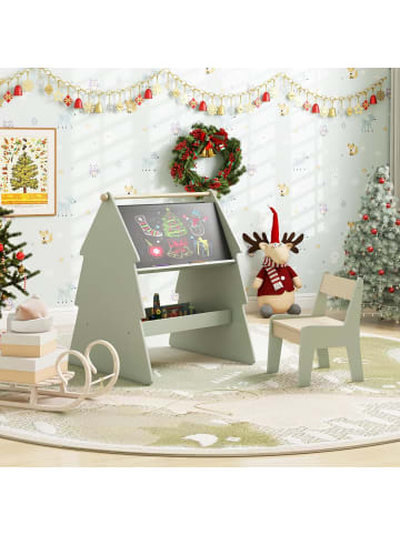 COSTWAY Staffelei Kinder mit Stuhl in Baumform in Grün