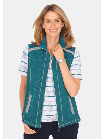 GOLDNER Kurzgröße: Freizeitweste aus Strickfleece in dunkeltürkis / meliert