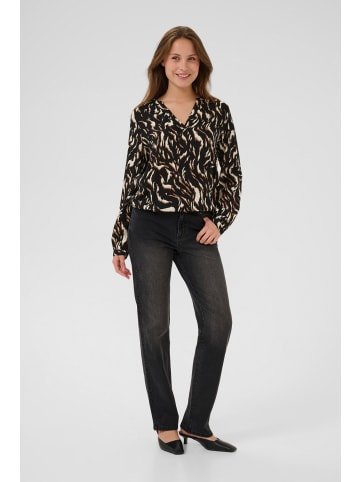 Kaffe Langarm-Bluse KAditte Regular fit in Black/Brown Graphic Animal
