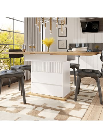 ABRIHOME Esstisch Ausziehtisch Küchentisch mit drei Ablageebenen 110-140×80cm, Weiß