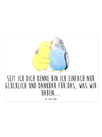 Mr. & Mrs. Panda Blechschild Wellensittich Liebe mit Spruch in Weiß