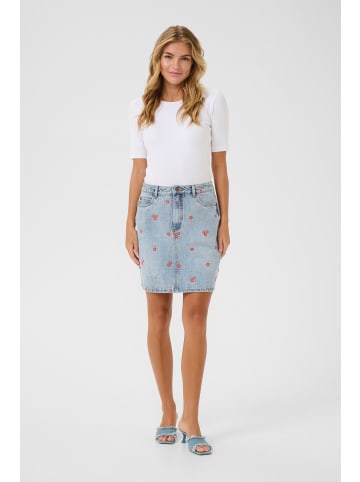 Kaffe Denimrock KAbabeth Regular fit in Blue Denim/Red Flower Emb.
