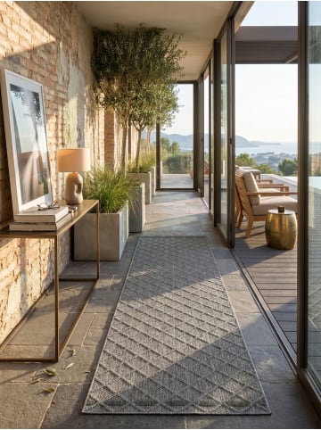 Teppich Outdoor Waschbar Raute IMST Strapazierfähig OEKO-TEX Balkon in Grau