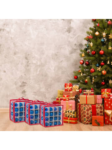 relaxdays 3 x Weihnachtskugel-Aufbewahrungsbox in Transparent/ Rot