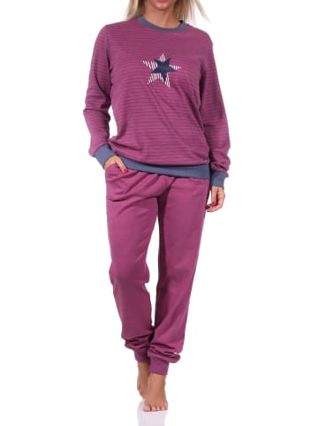 NORMANN Pyjama Bündchen Streifen Sternen - 69537 in beere