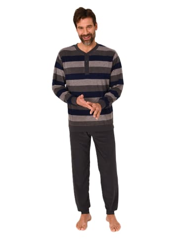 NORMANN Langarm Schlafanzug Frottee Stretch Pyjama Bündchen - 86810 in blau