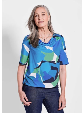GOLDNER Kurzgröße:  Wasserfallshirt Halbarmshirt mit Print in blau / grün / gemustert