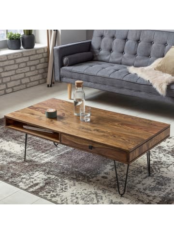KADIMA DESIGN Couchtisch Sheesham | Schubfächer, Metallfüße, Massiv in Braun