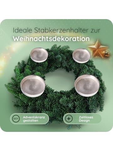 Novaliv 4X Kerzenpick Alu Flach 10 cm Kerzenhalter für Adventskranz Kerzenpin in Silber