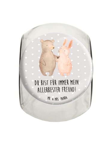 Mr. & Mrs. Panda Vorratsglas Bär und Hase Umarmen mit Spruch in Grau Pastell