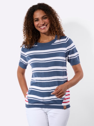 WITT WEIDEN Kurzarm-Pullover in jeansblau-weiß-gestreift