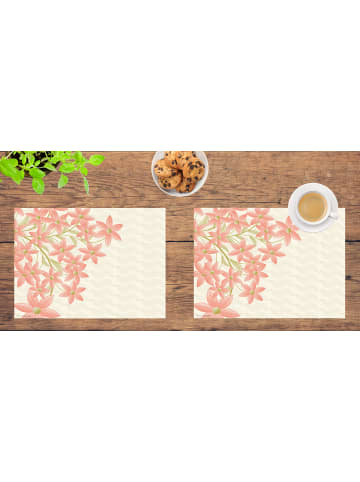 Cover-your-desk.de  Tischsets I Platzsets abwaschbar - Blumengrafik mit roten Blüten - aus erstklassigem Vinyl (Kunststoff Ð BPA-frei) - 4 Stück - 44 x 32 cm - rutschfeste Tischdekoration