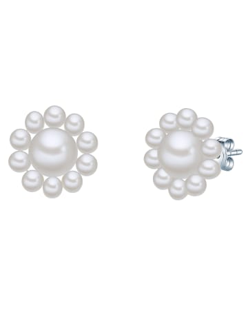 Valero Pearls Perlen-Ohrstecker Blüte Sterling Silber Süßwasser-Zuchtperle in weiß