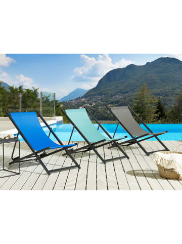 Beliani Gartenliege LOCRI II in Blau/Schwarz - (W) 60 x (H) 79 x (L) 95 cm