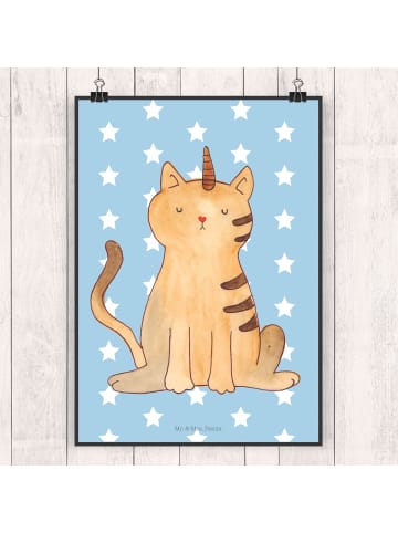 Mr. & Mrs. Panda Poster Einhorn Katze ohne Spruch in Blau Pastell
