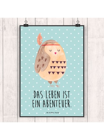 Mr. & Mrs. Panda Bild Eule Federschmuck mit Spruch in Türkis Pastell
