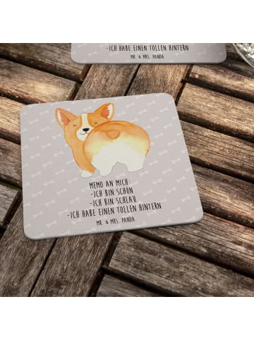 Mr. & Mrs. Panda Tassenuntersetzer Corgi Po mit Spruch in Grau Pastell