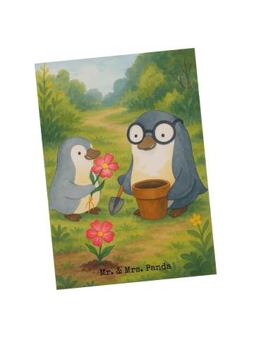 Mr. & Mrs. Panda Postkarte Pinguin Opa Blumen pflanzen Design oh... in Weiß