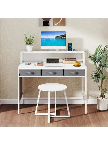 COSTWAY Computertisch Schminktisch Set mit Steckdosen in Weiß