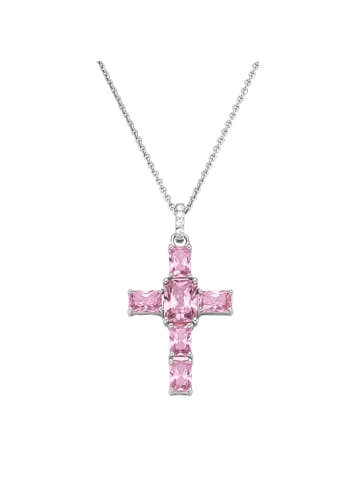 Giorgio Martello Milano Kette Anhänger Kreuz Mit Zirkonia Oder Kristallstein in Rosa