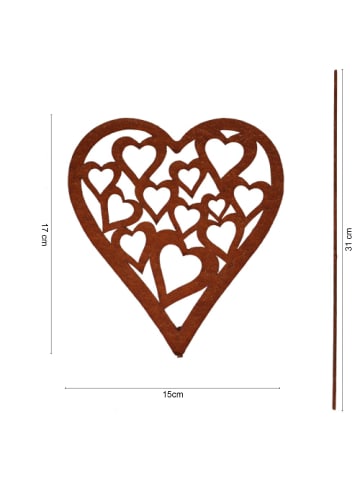 UNUS Gartenstecker Rost Herz mit Herzmuster in Braun